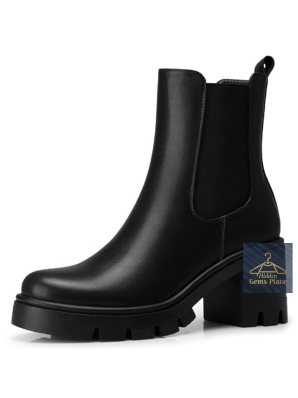 Women's Chelsea Ankle Boots Chunky Platform Heel PU Leather Waterproof Zip